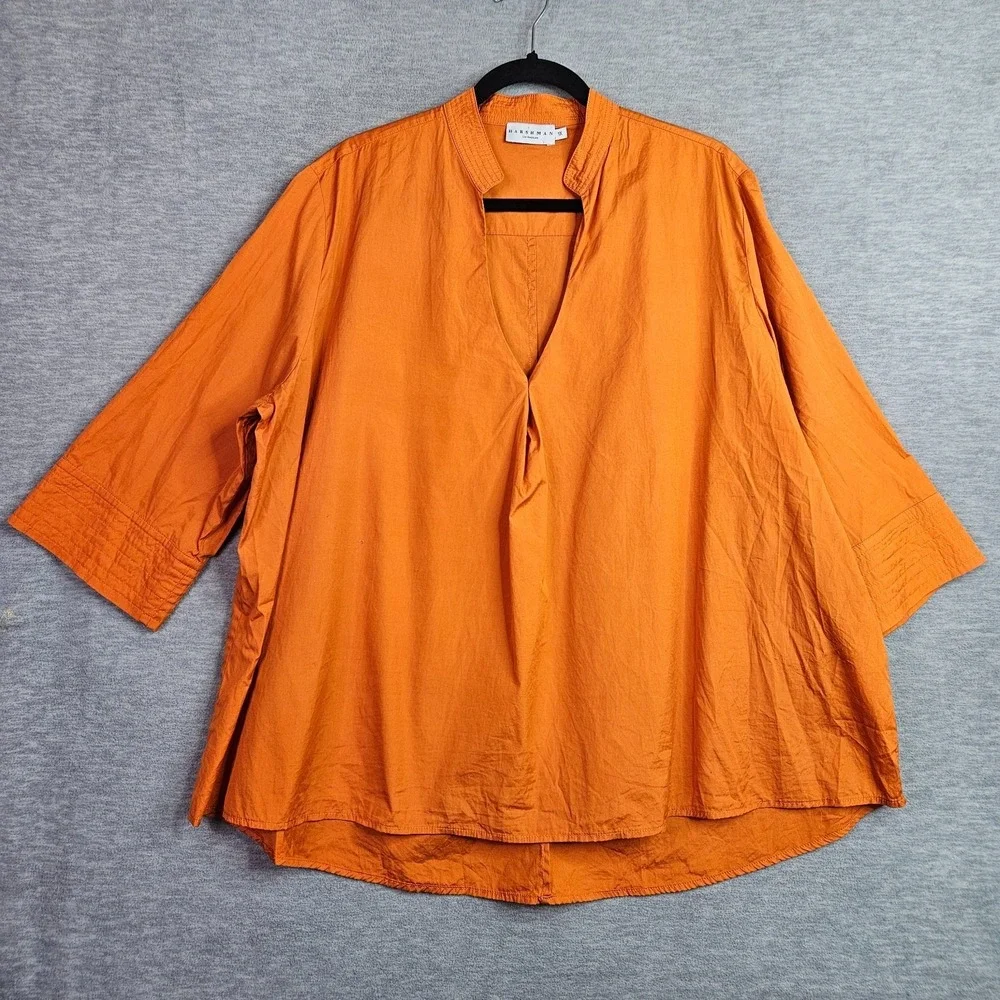 Harshman Los Angeles Womens Blouse Top 1X Orange V Neck Oversized Tunic
